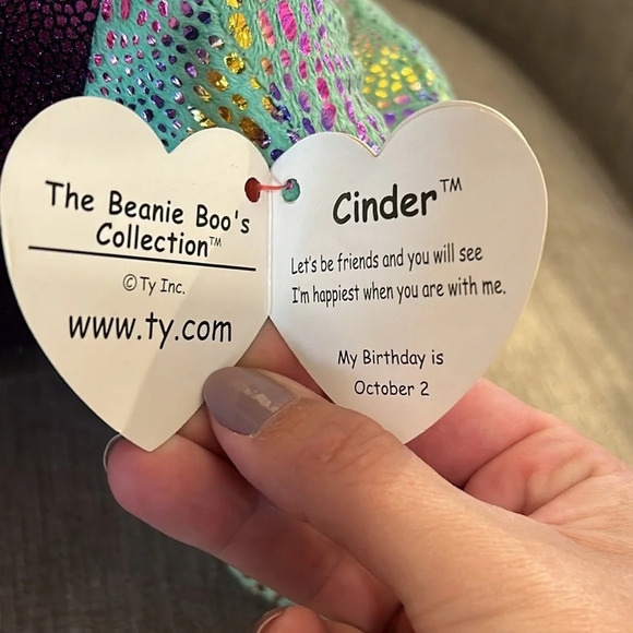 Large Ty Beanie Boos Cinder The Green Dragon Plush large, 16” NWT Iridescent - Picture 7 of 16